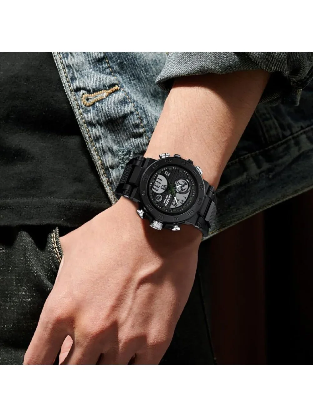 Men's Black Green Digital Military Survival Tactical Outdoor Waterproof Watch